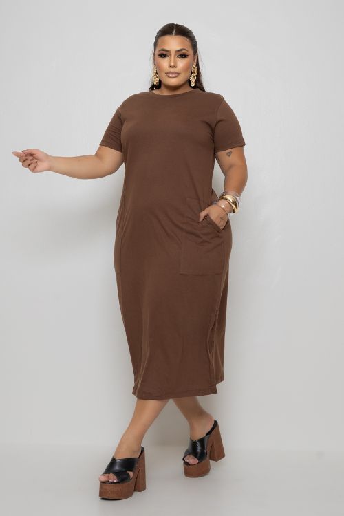 Vestido Longo Midi Feminino Plus Size Liso Casual