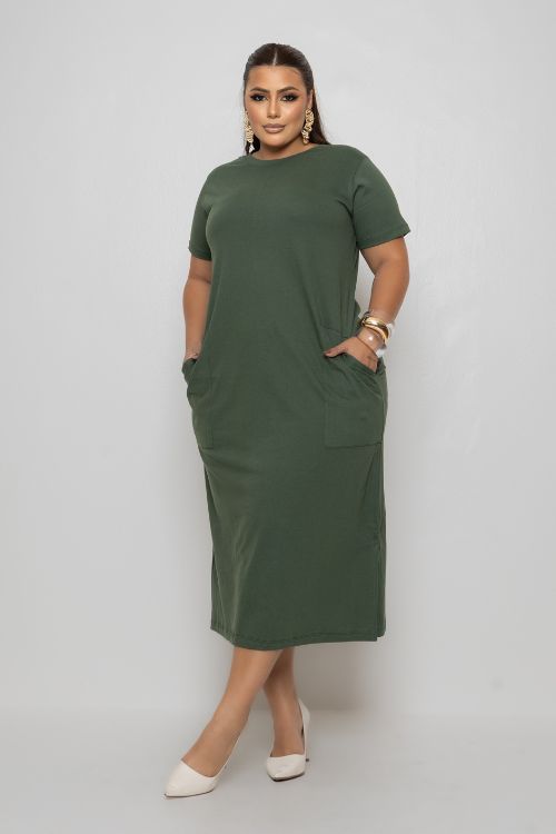 Vestido Longo Midi Feminino Plus Size Liso Casual